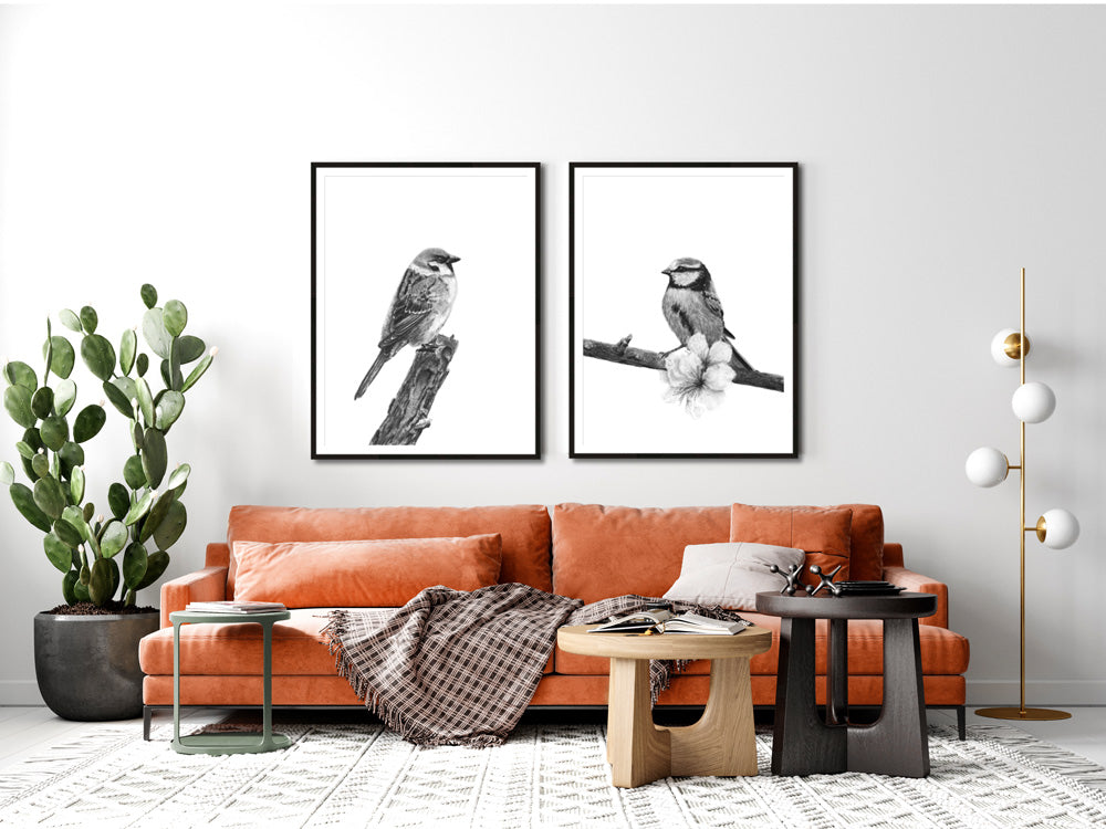 pair wall art over sofa