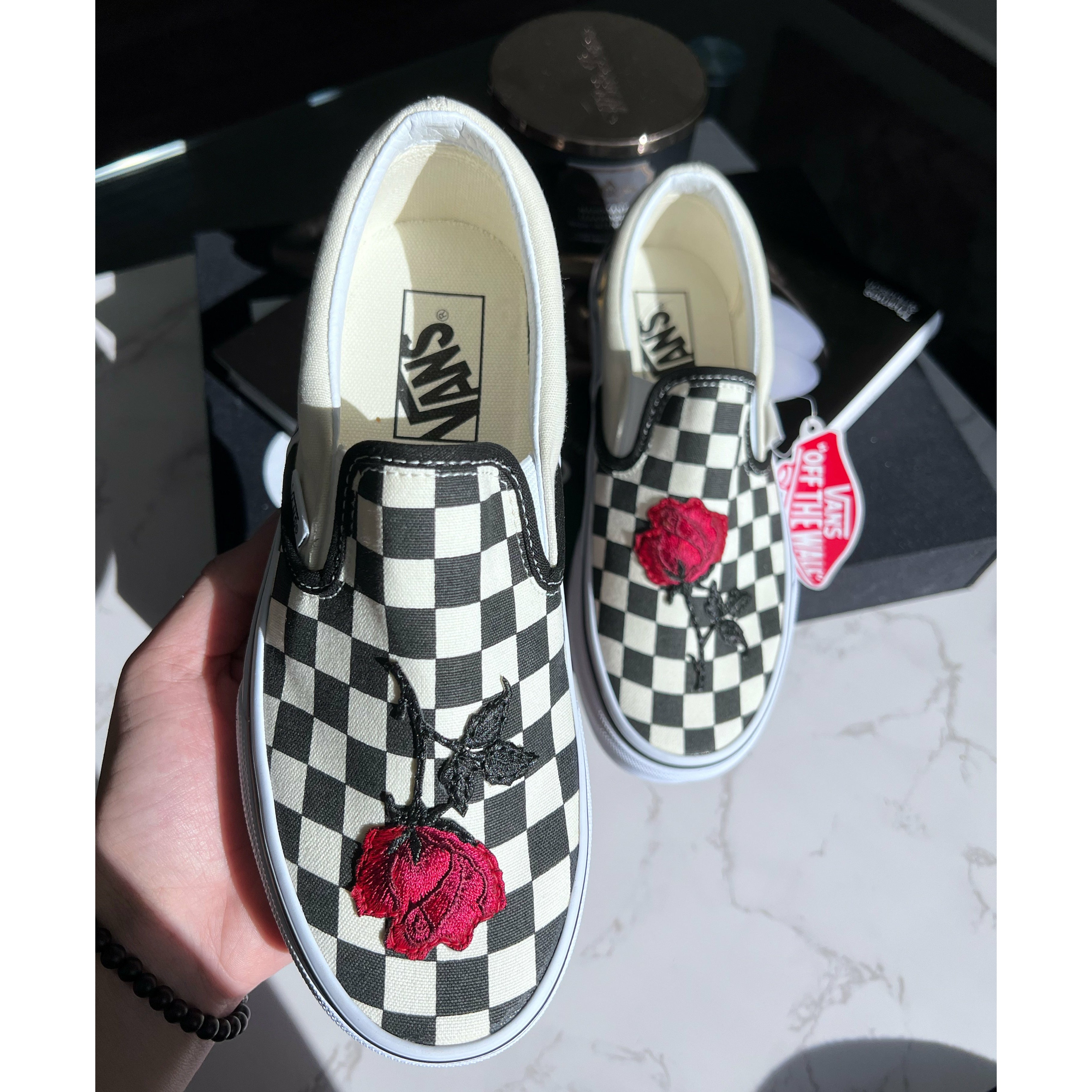 checkered rose vans