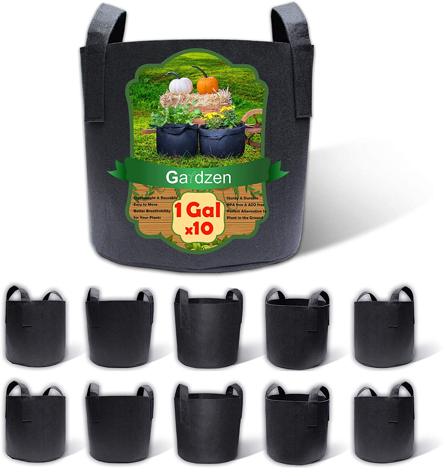 iGarden Grow Bags Tall, 10 Gallon Grow Pots 6 Pack with Handles