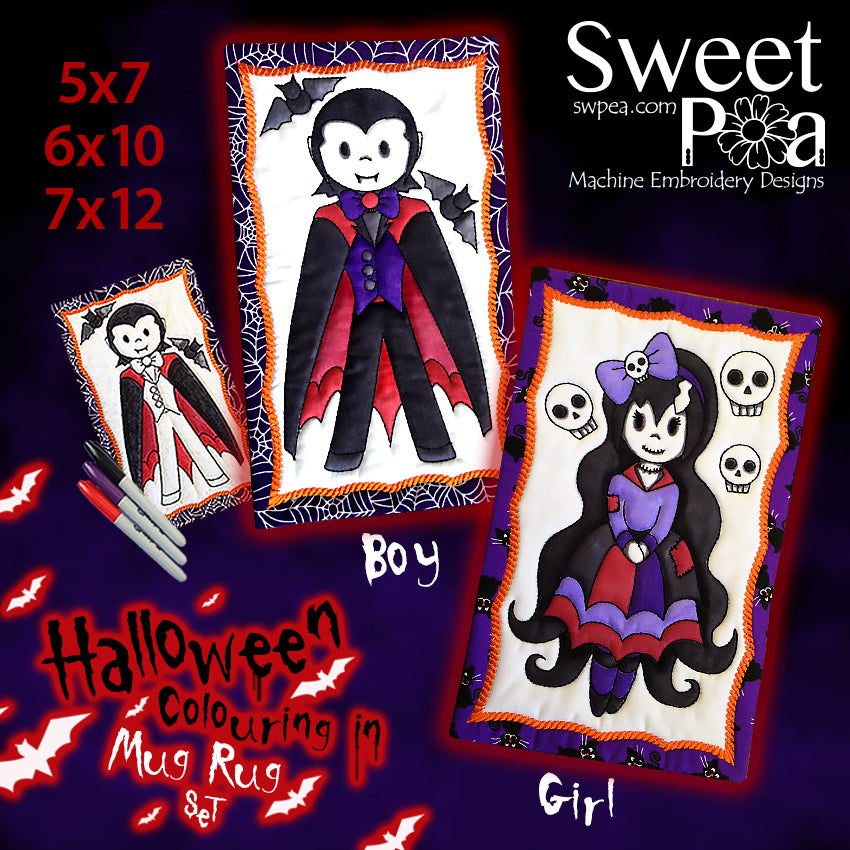 Halloween Boy and Girl Colouring in Mugrug Set 5x7 6x10 7x12 updated