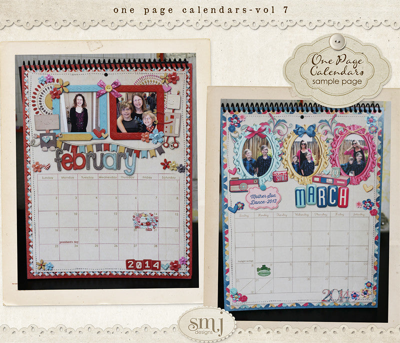 One Page Calendars Vol 7 Shabby Miss Jenn Designs