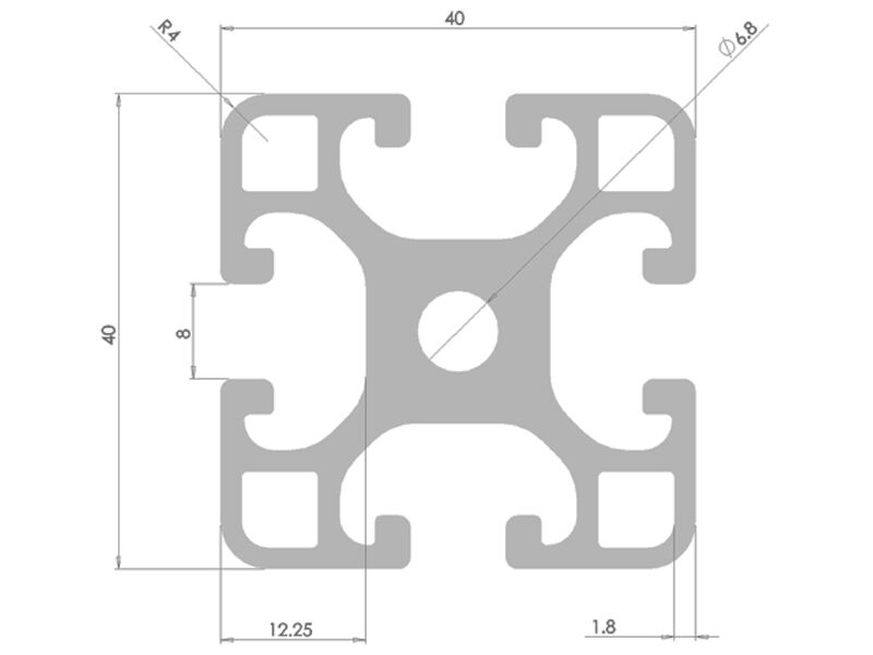 Aluminium profile cross section dimensions