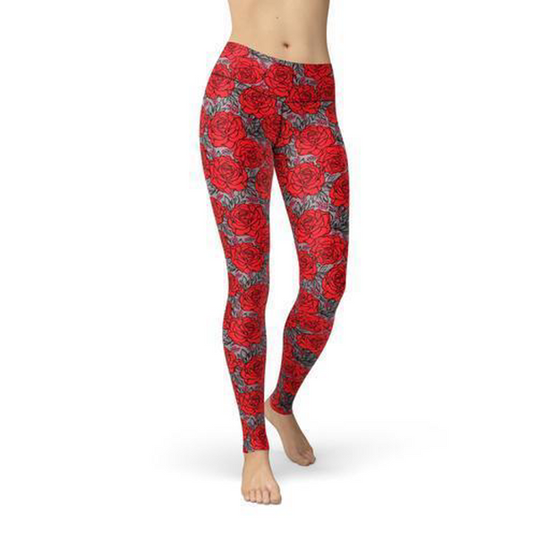 Beverly Drawn Roses Leggings Youth xs- Adult 4XL