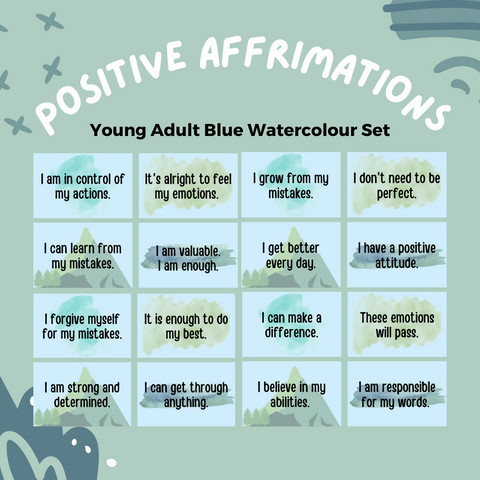 Positive Affirmation Cards Blue Watercolour