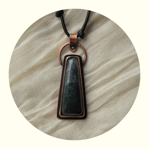 moss agate copper pendant necklace