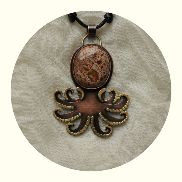 octopus copper brass pendant necklace
