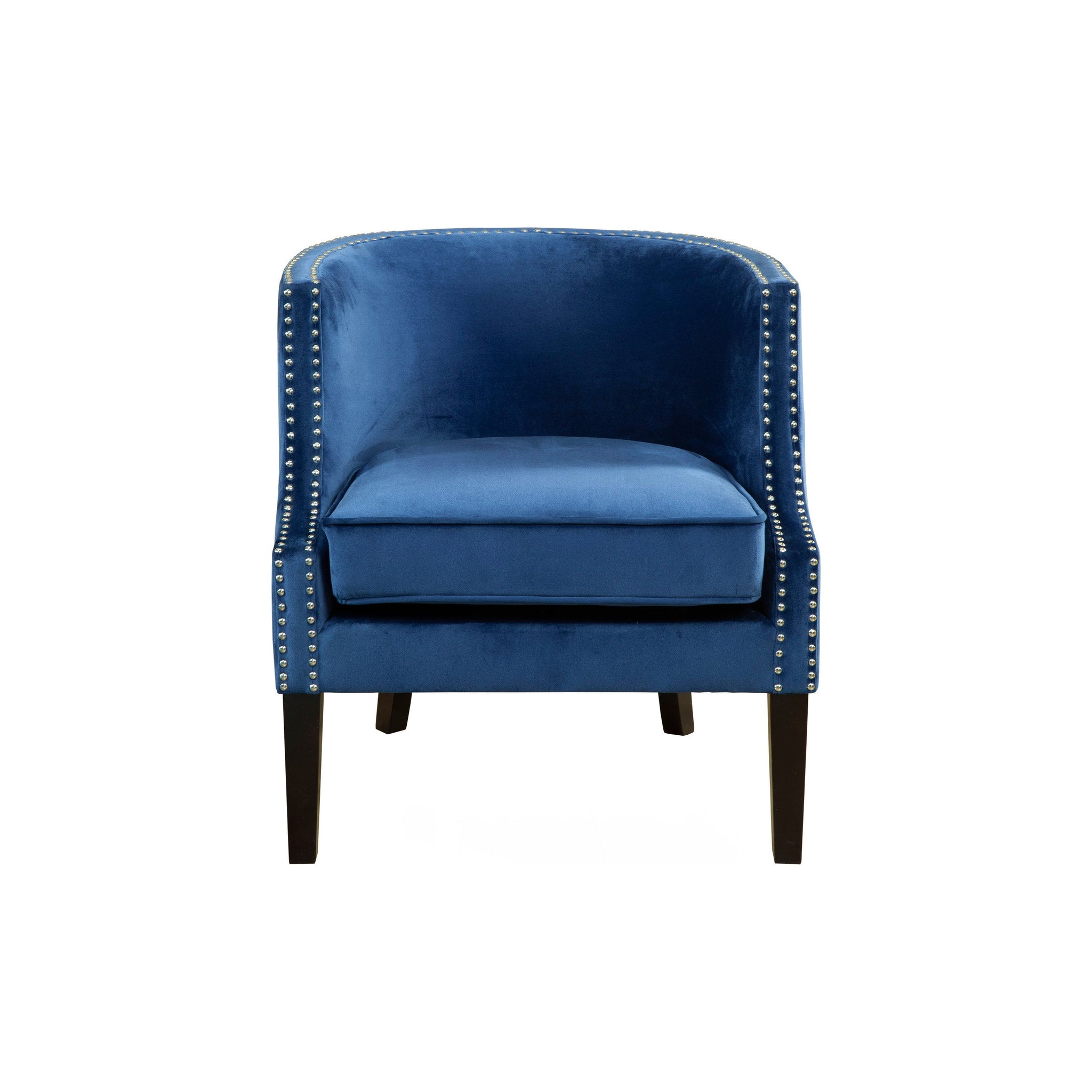 blue accent chair with nailhead trim