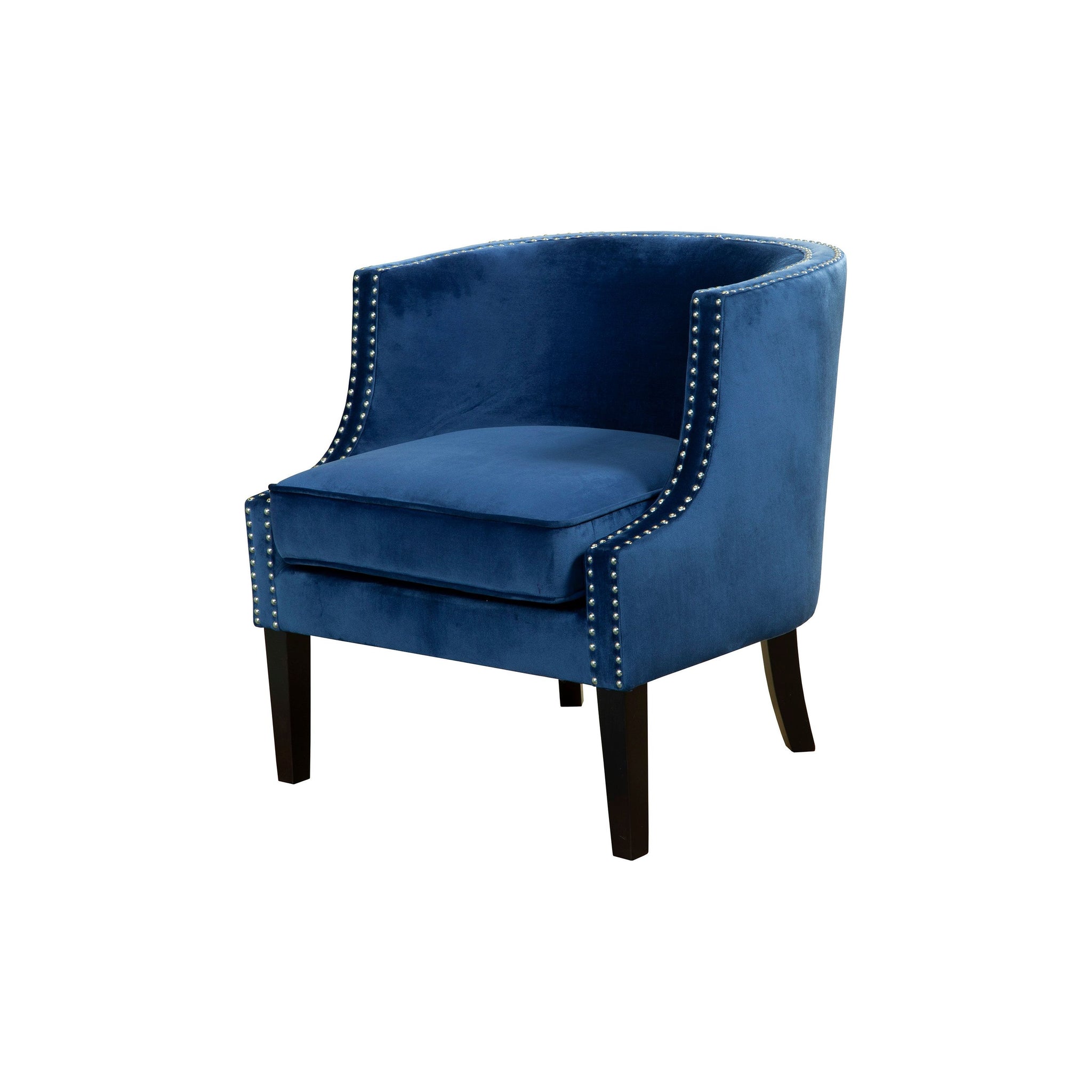 blue accent chair with nailhead trim