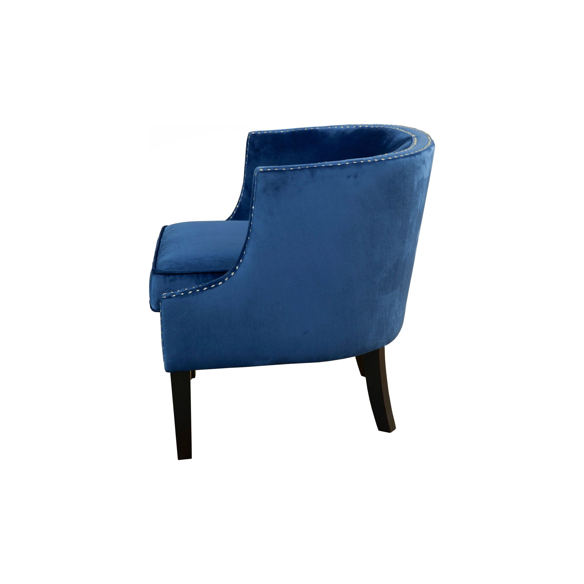 blue accent chair with nailhead trim