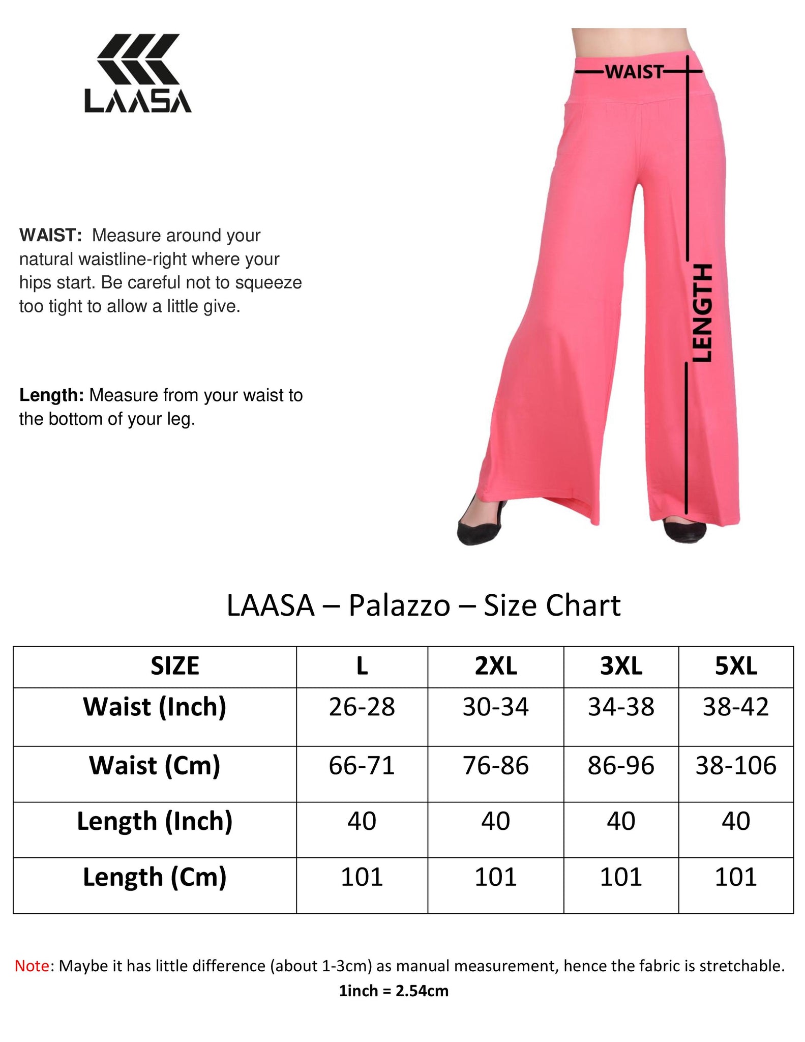 Women Palazzo size chart Laasa Sports