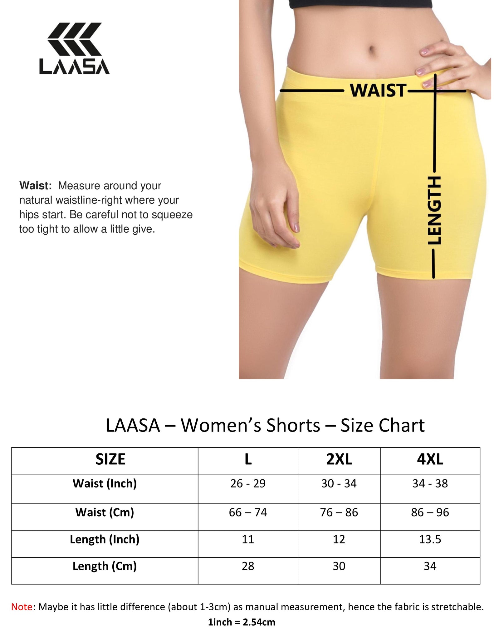 laasa sports shorts size chart