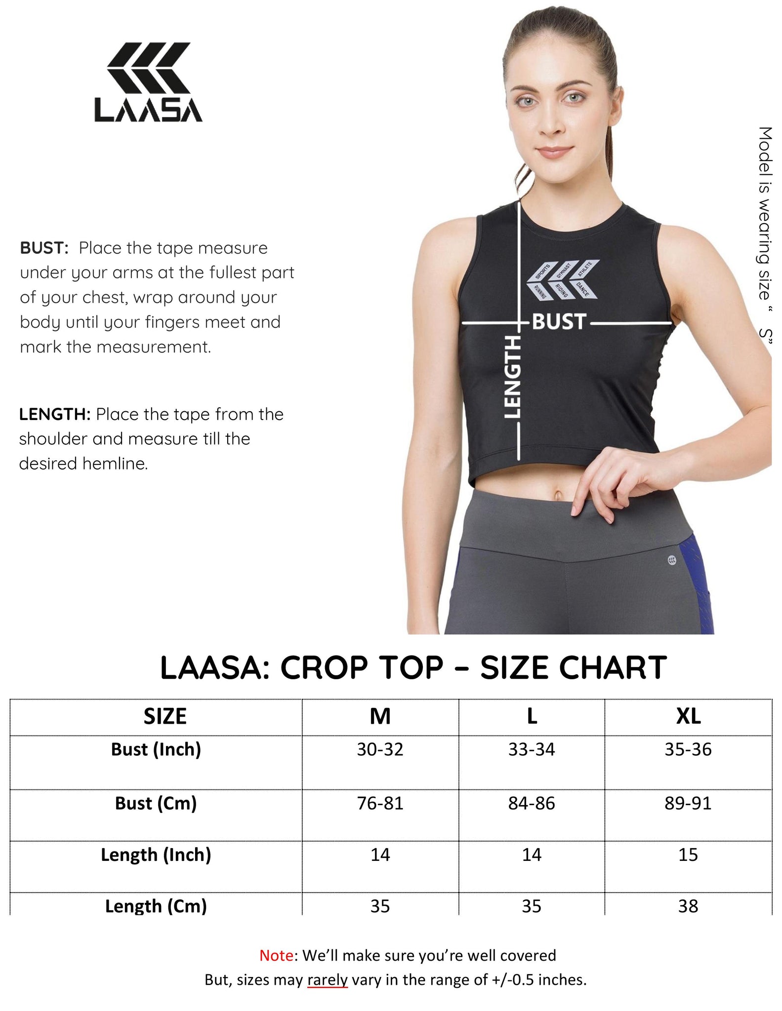 rib crop top size chart