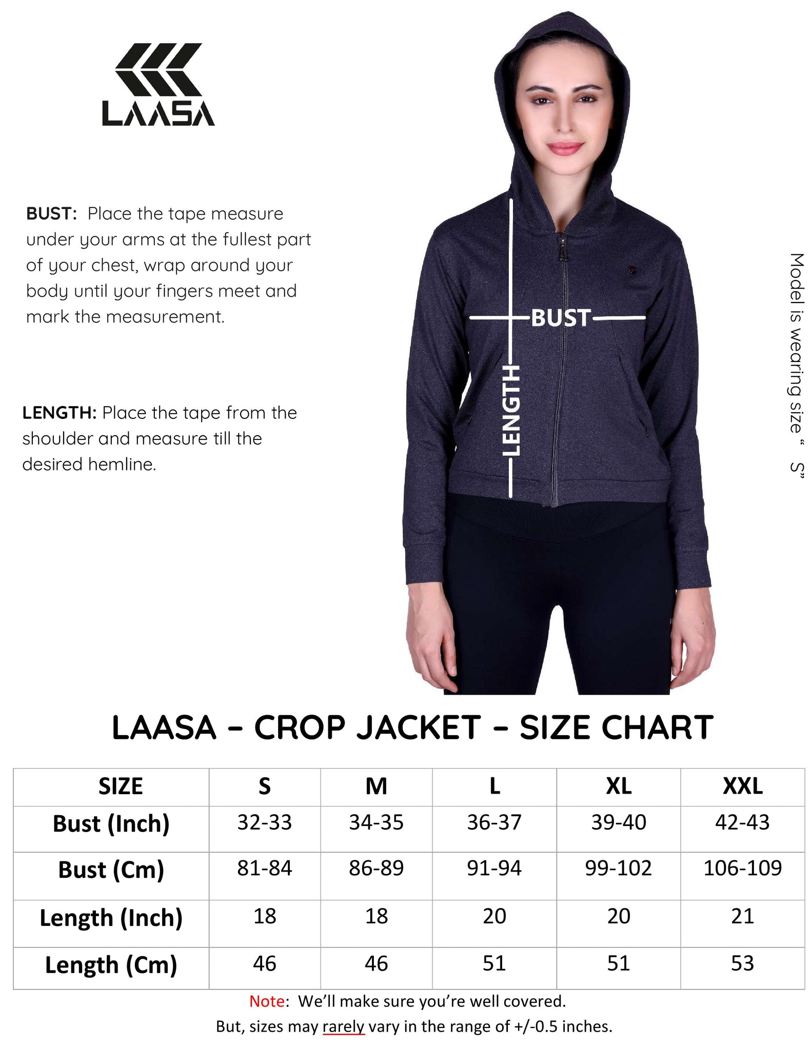 crop jacket size chart