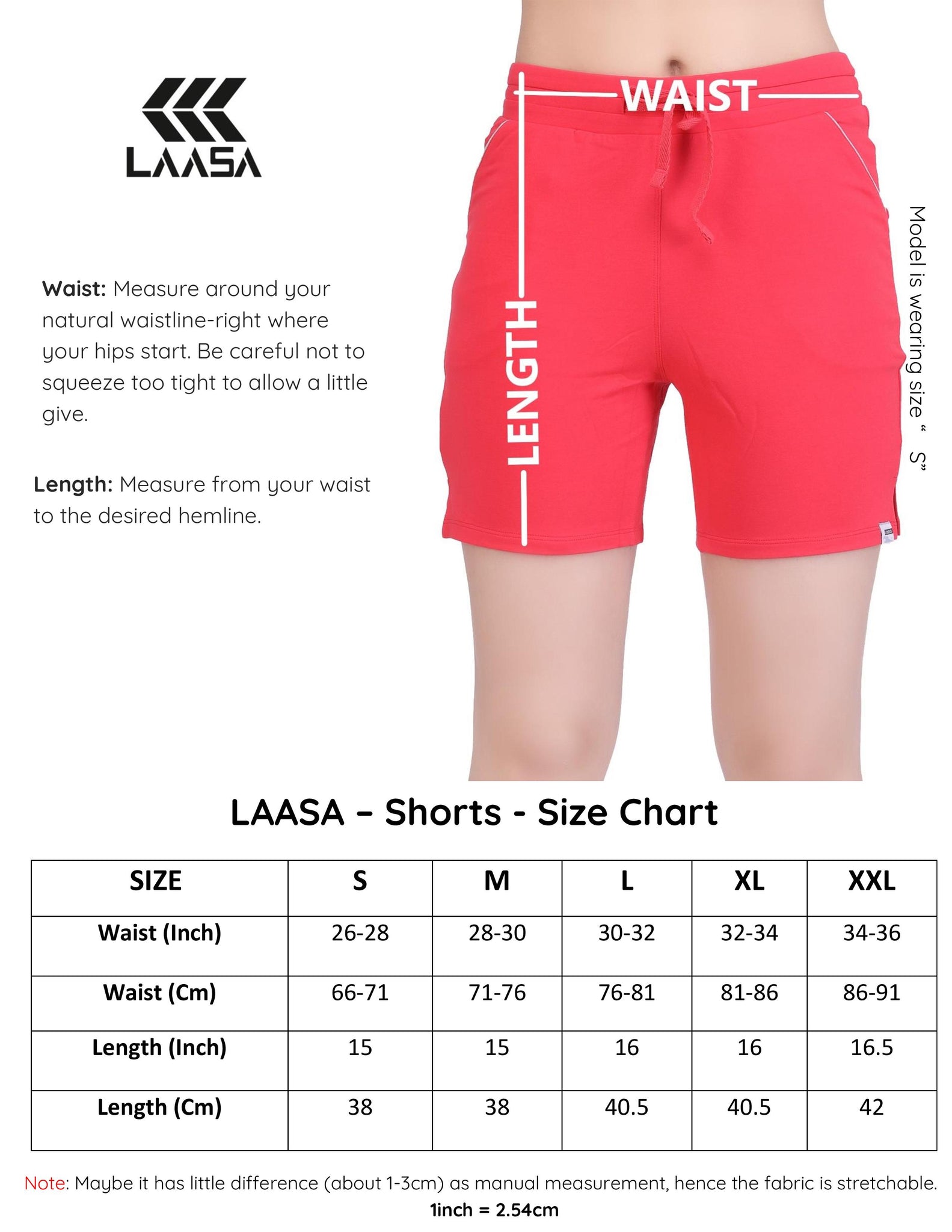 ladies cotton shorts size chart online at laasasports.com