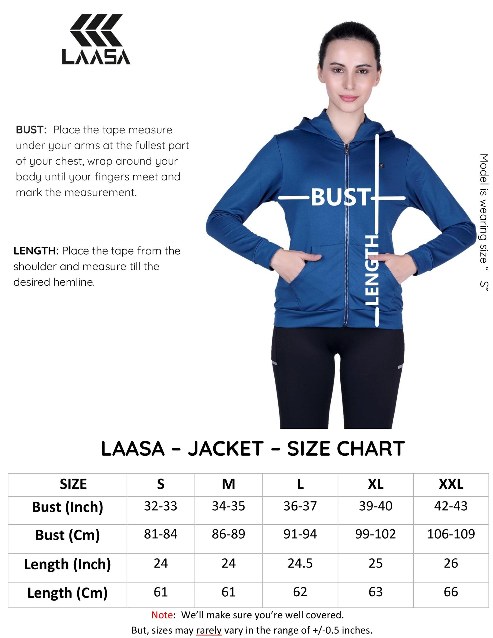 size chart of women cotton jacket