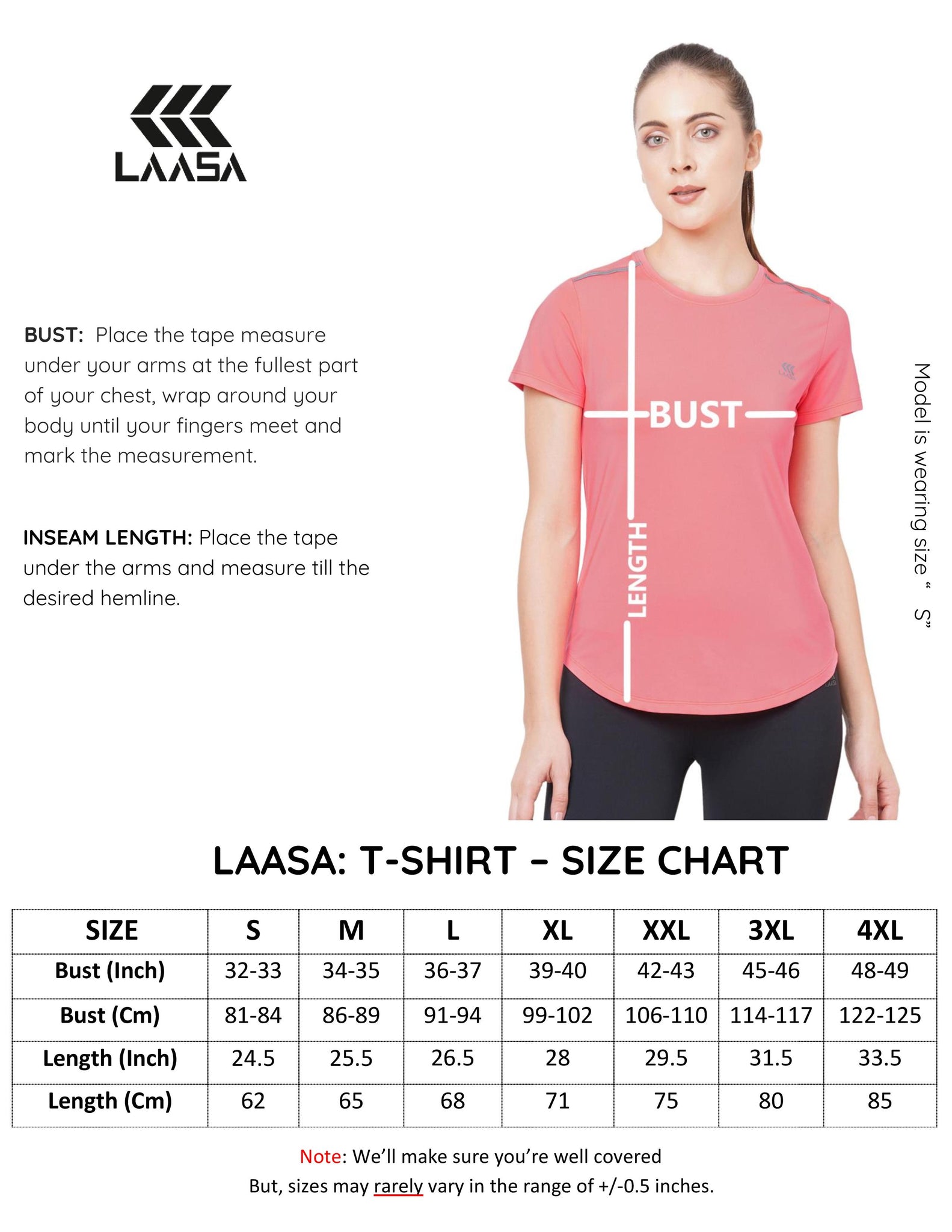 Size Chart for Women's Activewear