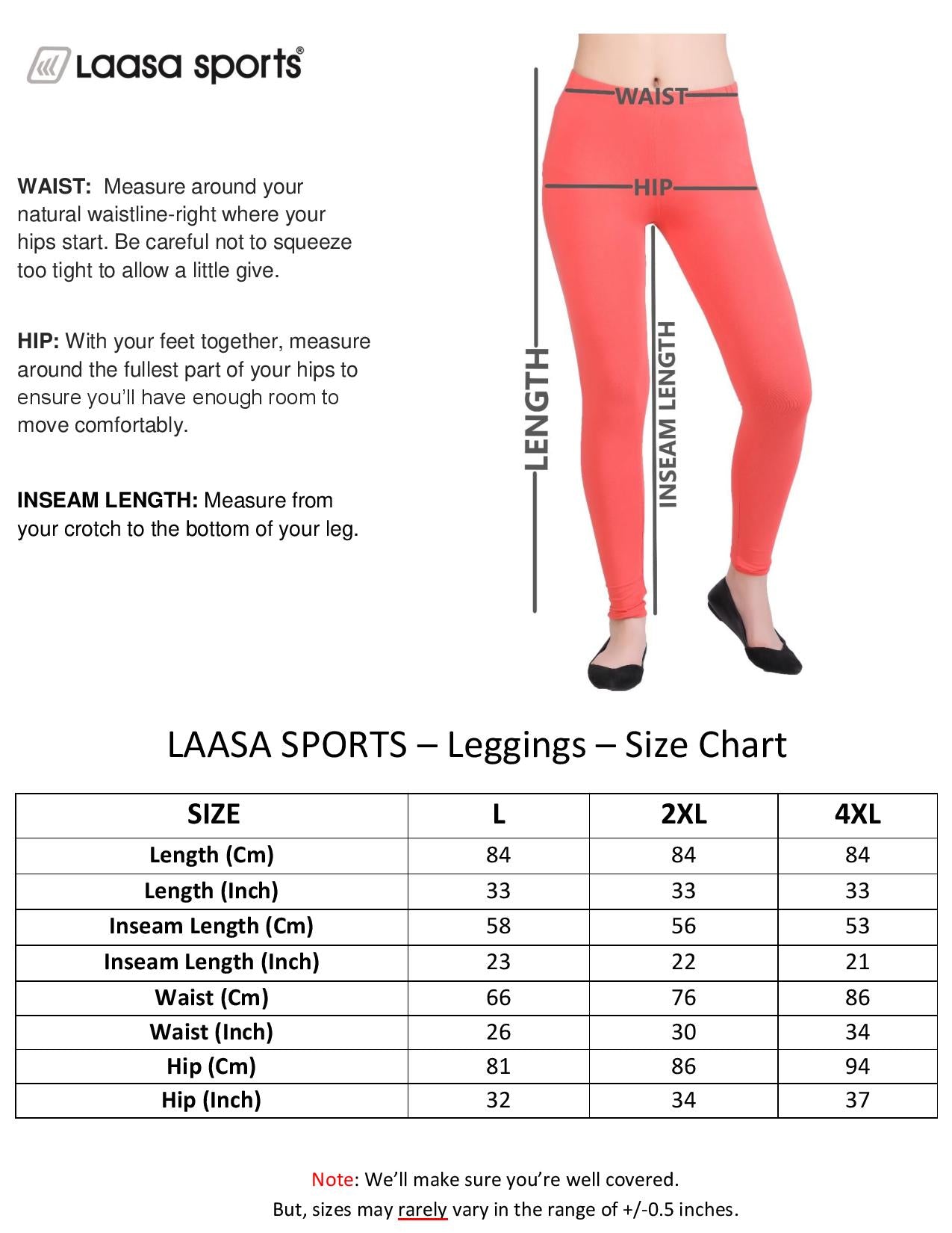 women leggings size chart