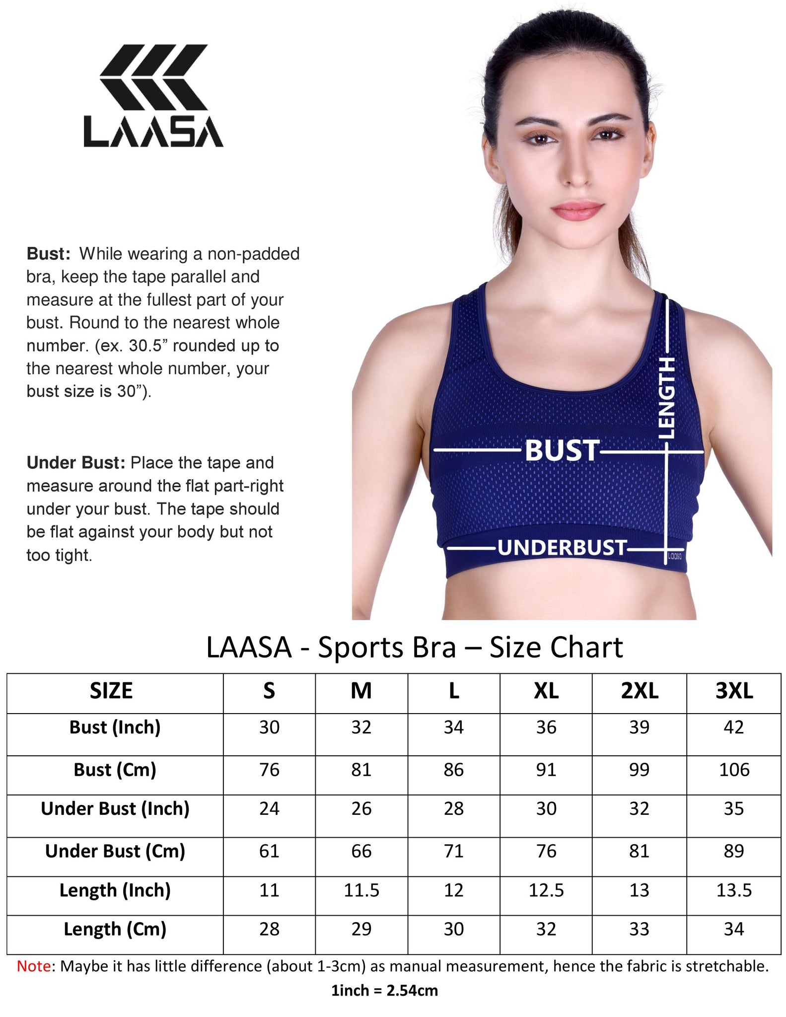 sports bra size chart