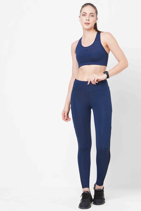 Navy Blue Go Train Mesh Panelled Activewear Set for Women – Laasa Sports