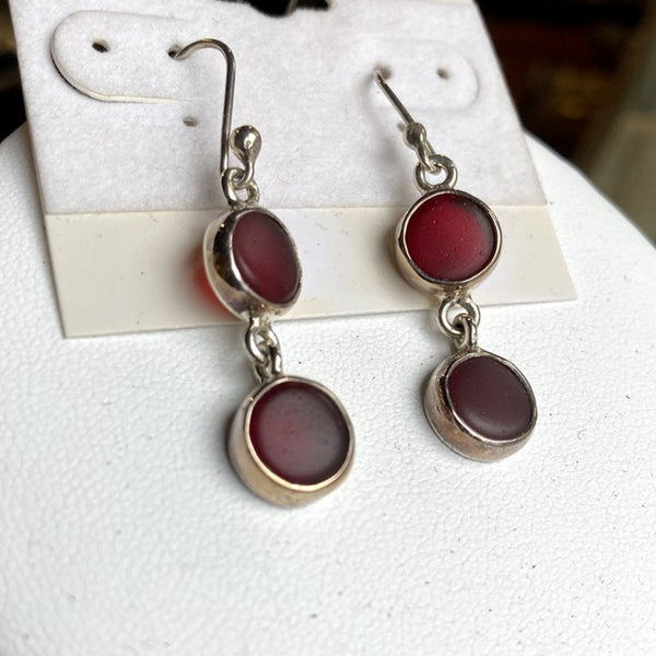 Beautiful Cherry Red Sea Glass Earrings - Etsy