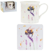 Bumble Bee on a Lavender Plant Fine China Mug &Coaster Boxed Set