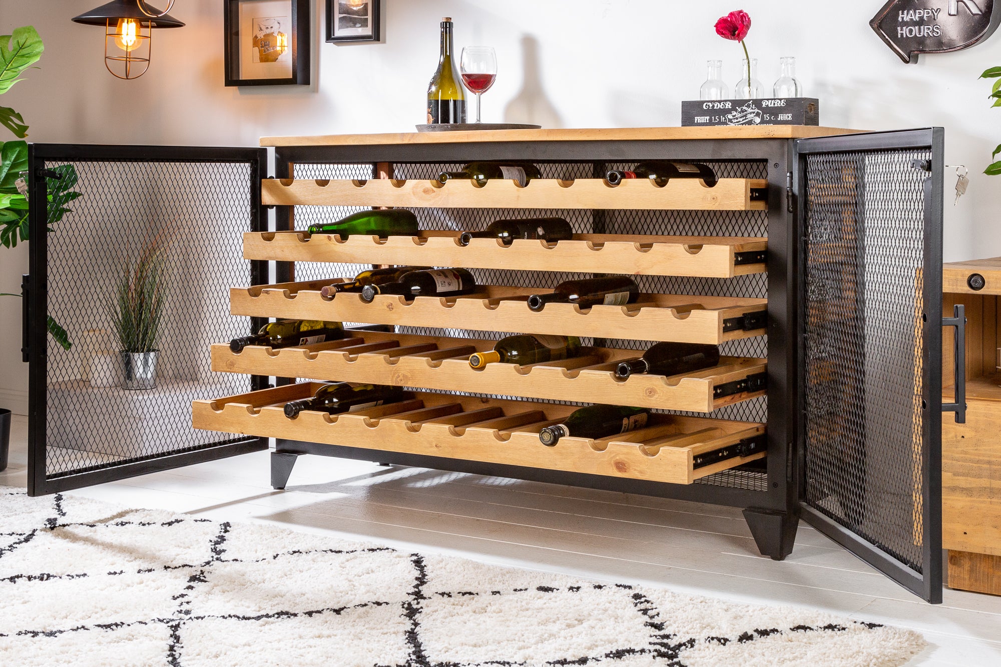 Bodega Solid Pine Wood Wine Cabinet Rack Natural - Artico Interiors