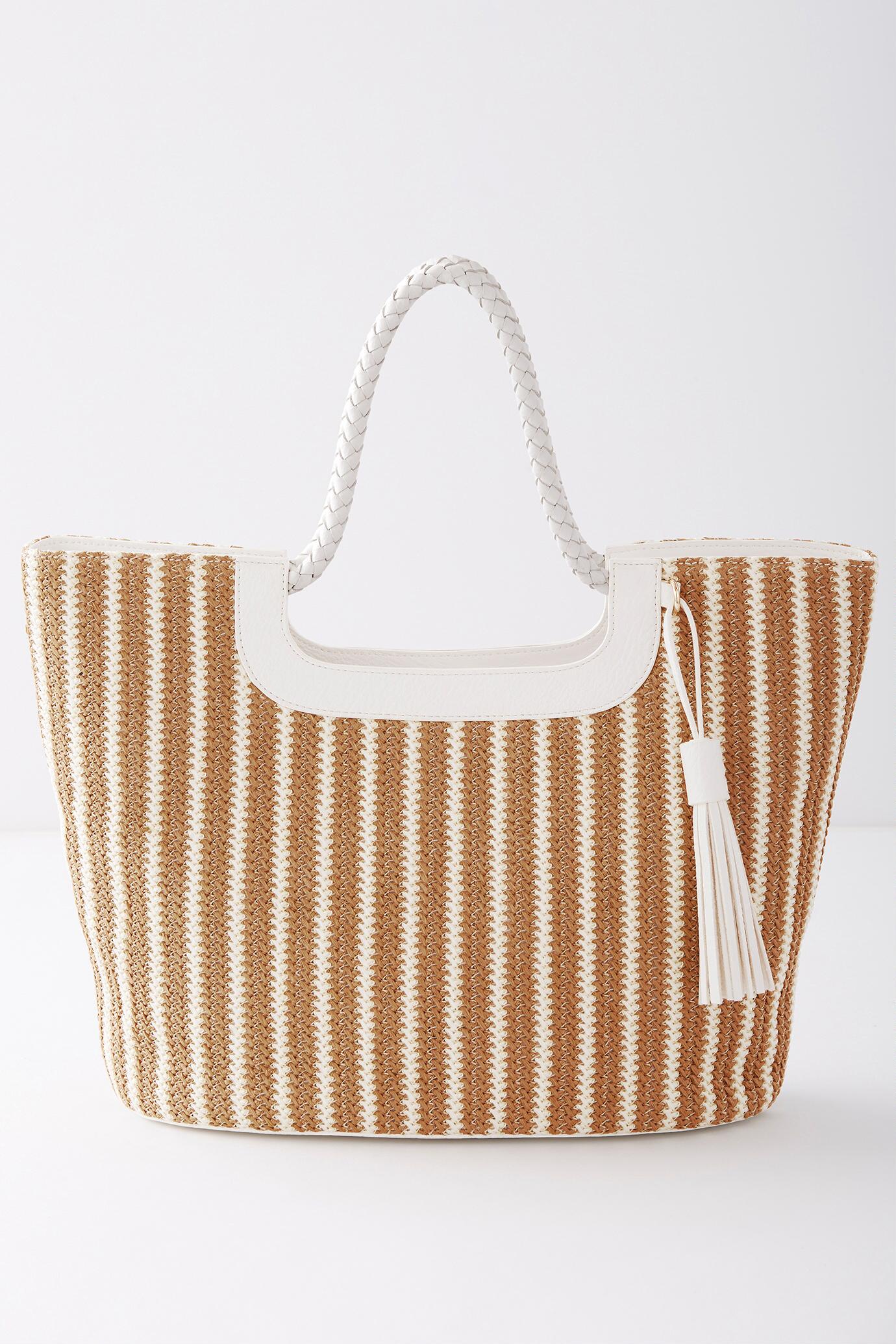 striped straw tote