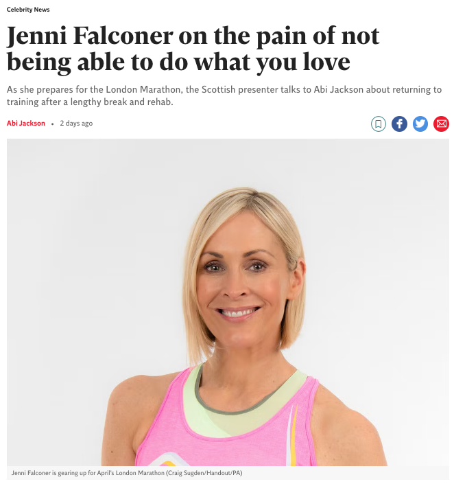 Jenni Falconer on the pain of not being able to do what you love 