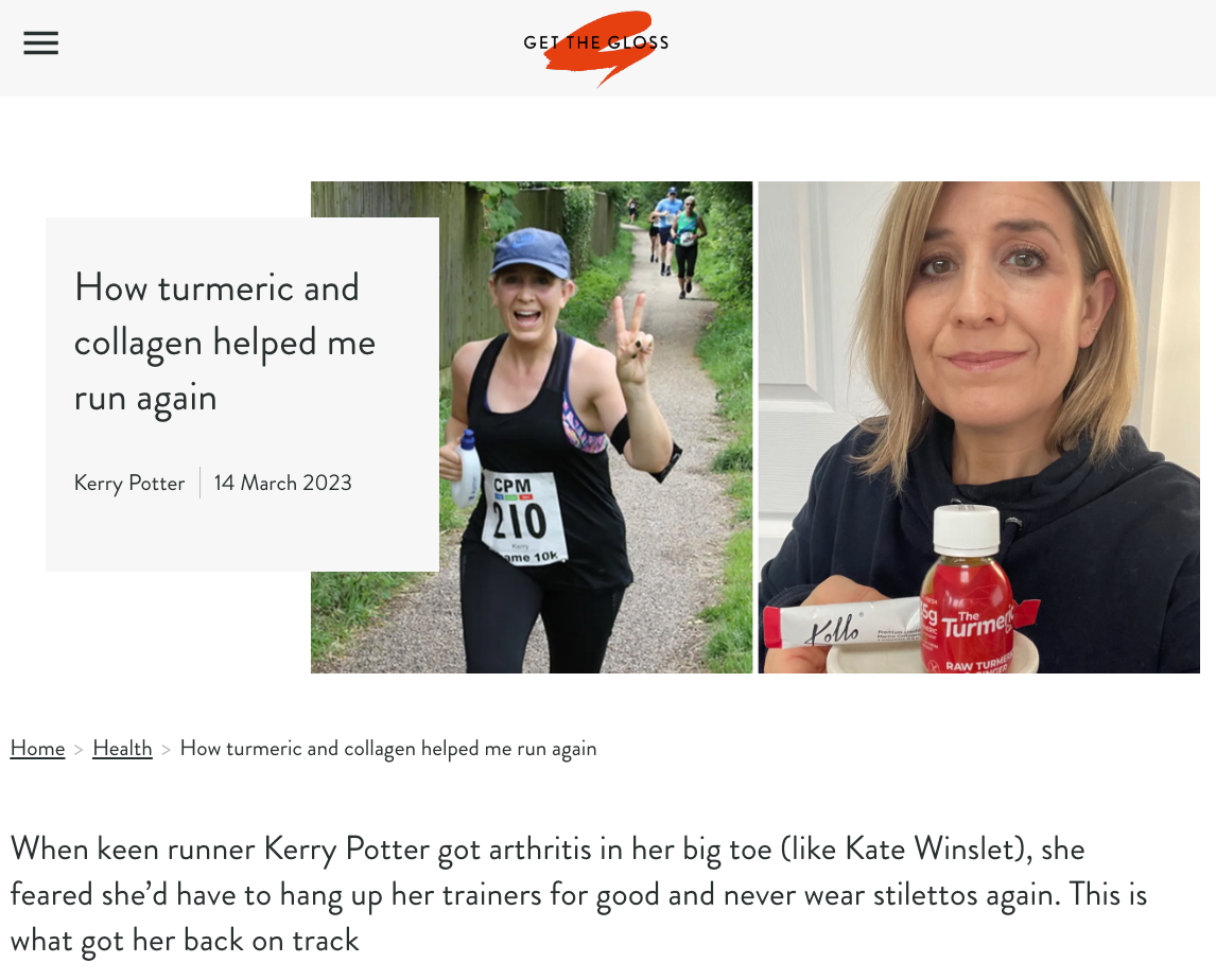 Get The Gloss, March 2023 - How turmeric and collagen helped me run again