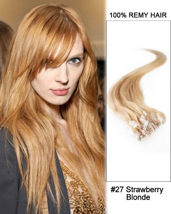 Micro Loop Remy Hair Extensions Straight Hair 27 Strawberry Blonde