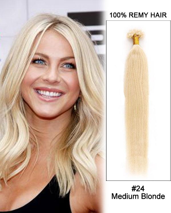 Nail U Tip Human Remy Hair Extensions Straight 24 Medium Blonde