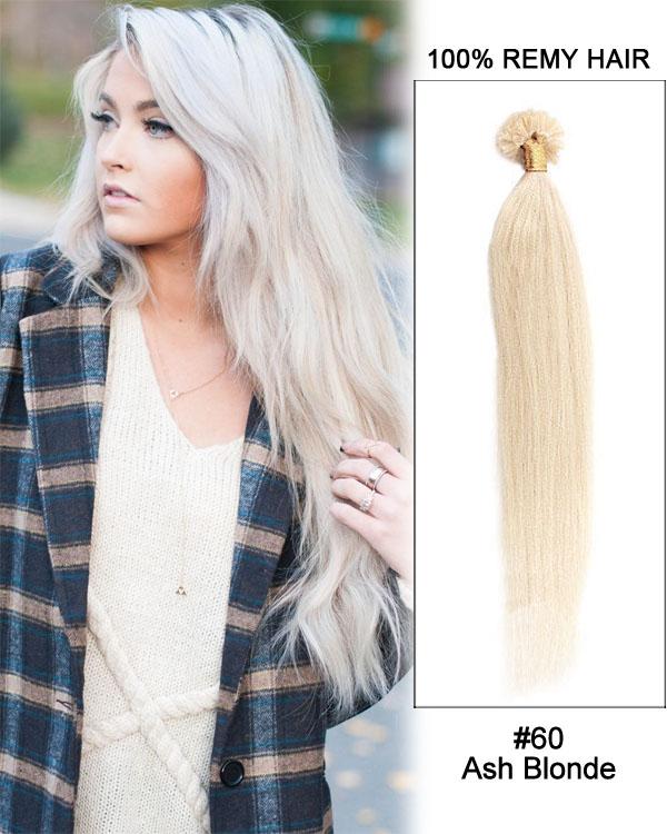 Nail U Tip Remy Human Hair Extensions Straight 60 White Blonde