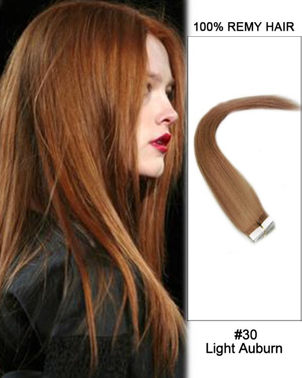 Tape In Human Remy Hair Extensions Straight 30 Light Auburn