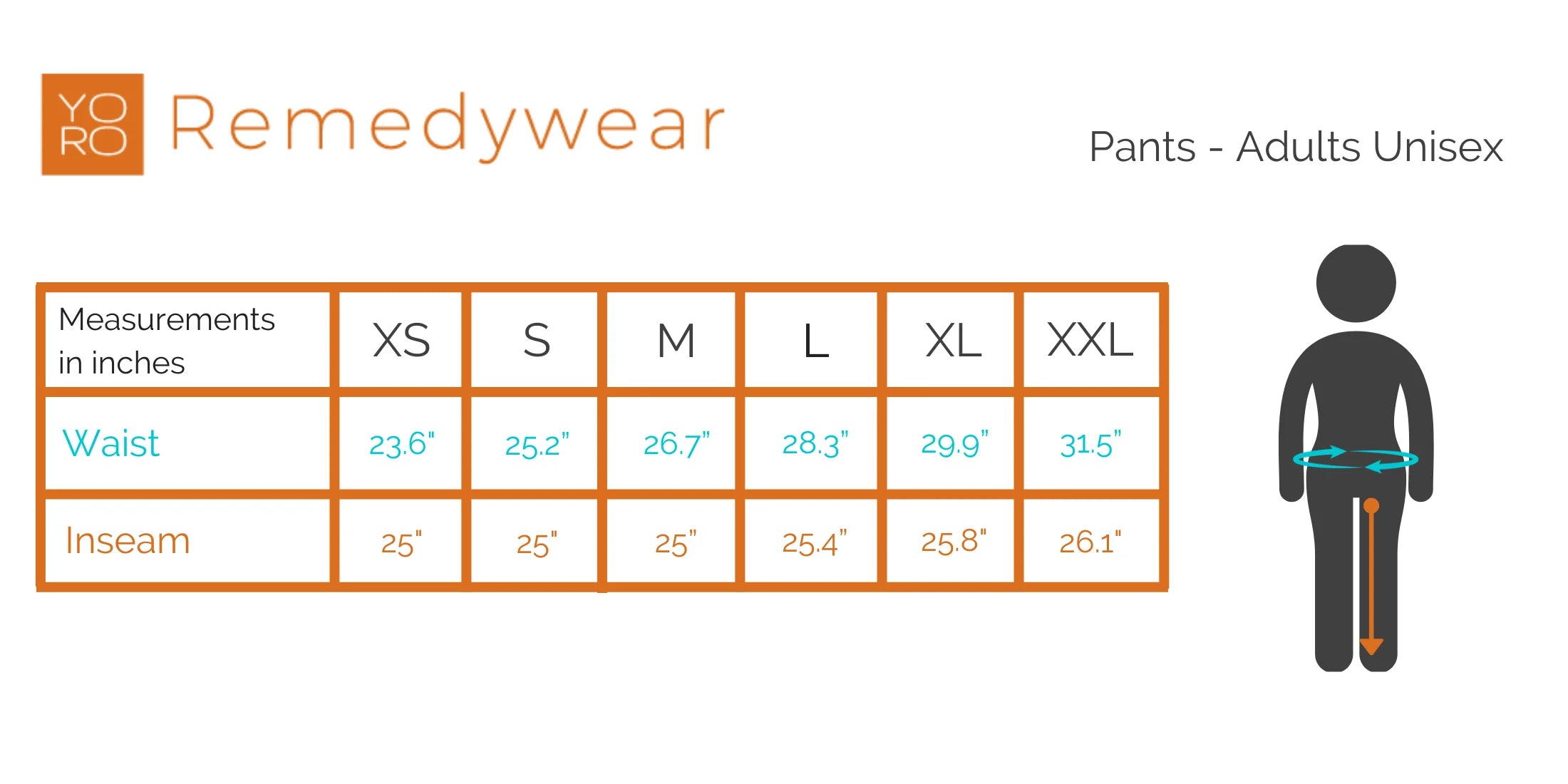 Remedywear Adult Pants - Sizing Guide