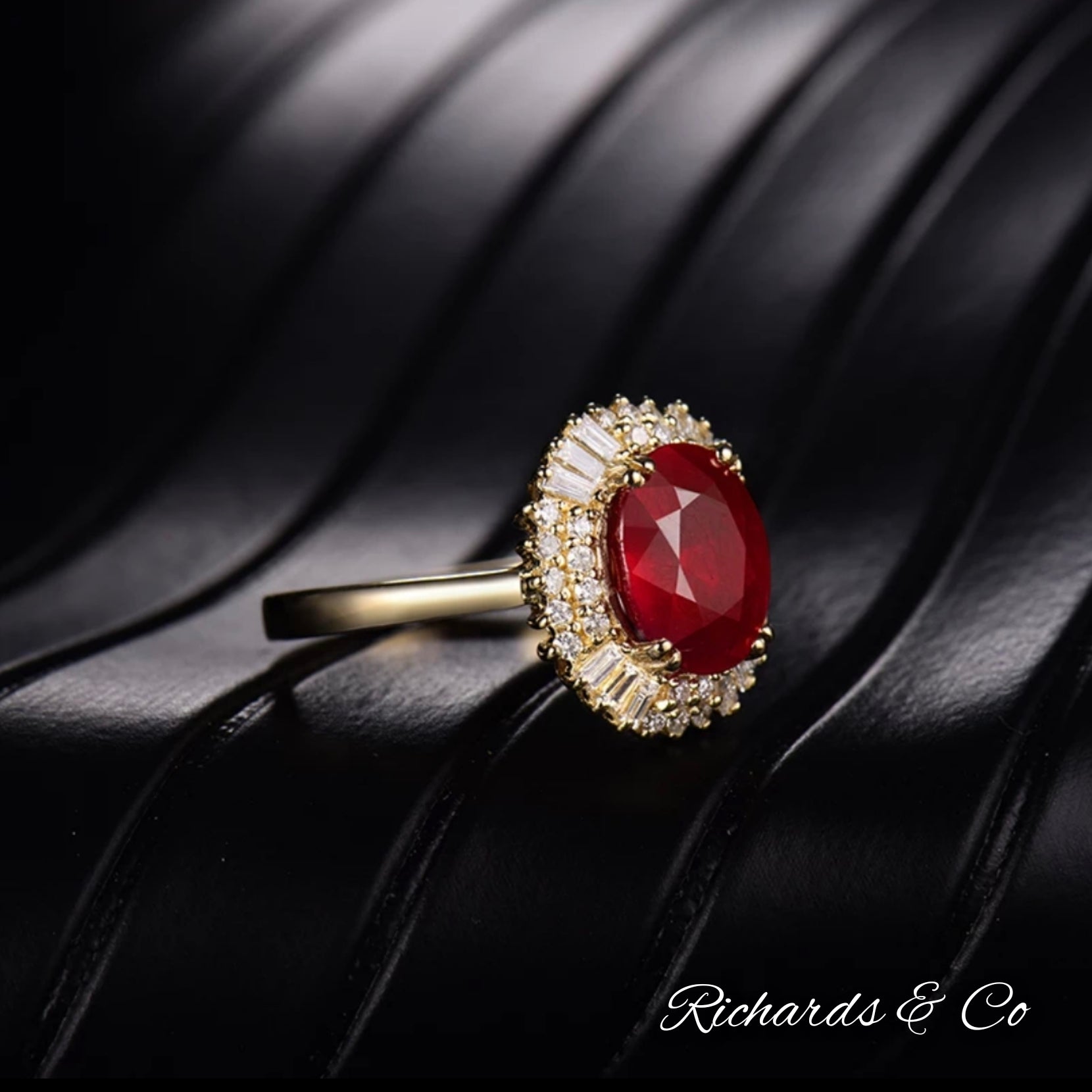 Ruby Halo Diamond 18K Yellow Gold Ring - Richards & Co Jewellery