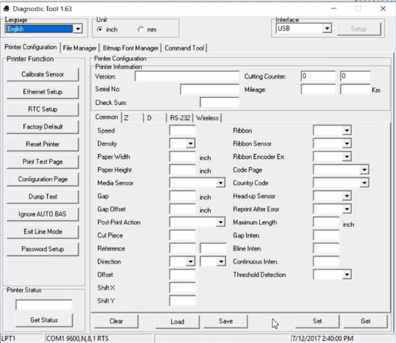 Home screen of the TSC DiagTool