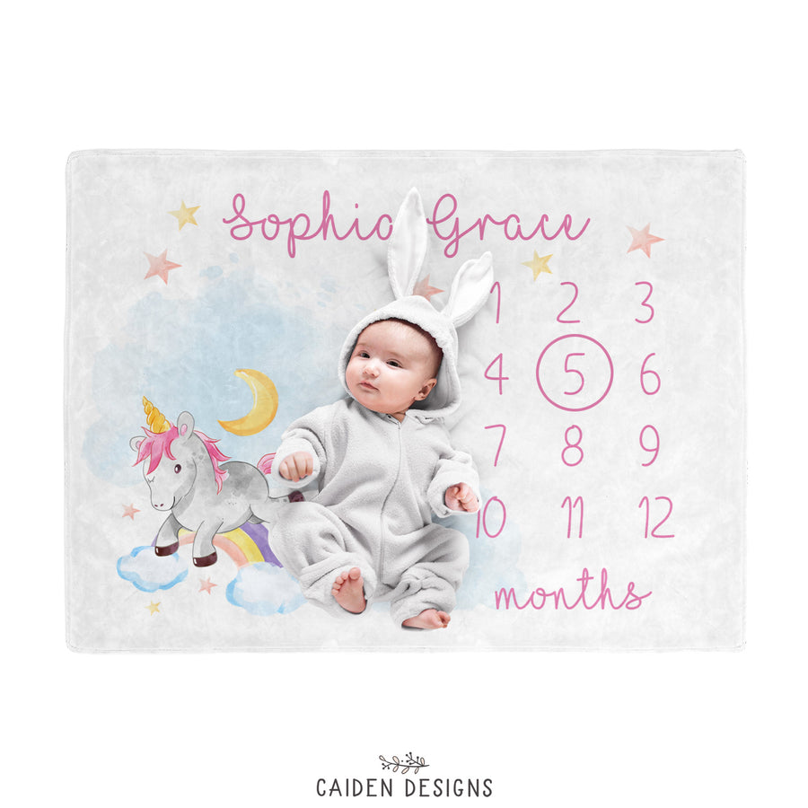 Unicorn Baby Girl Milestone Blanket Caiden Designs