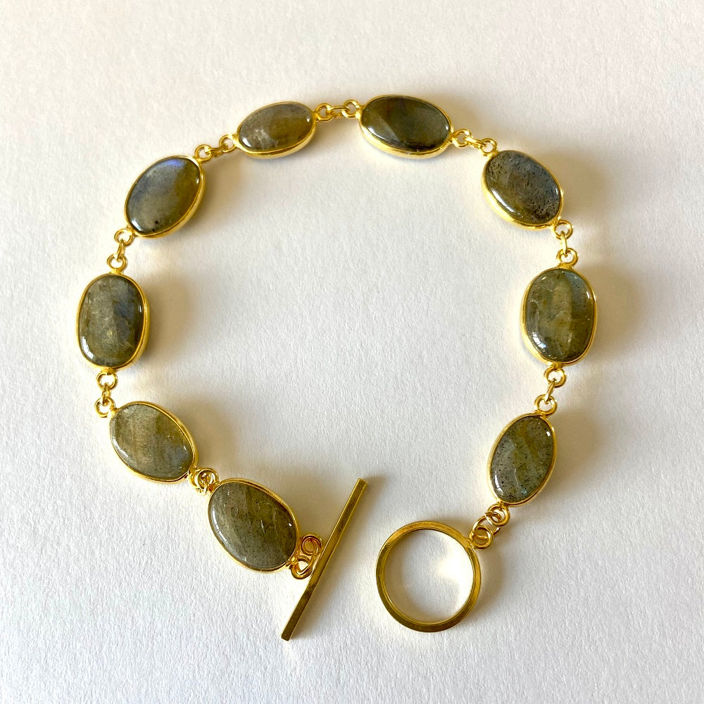 Opal and 18 K Gold Vermeil Bracelet with a Diamond Closure