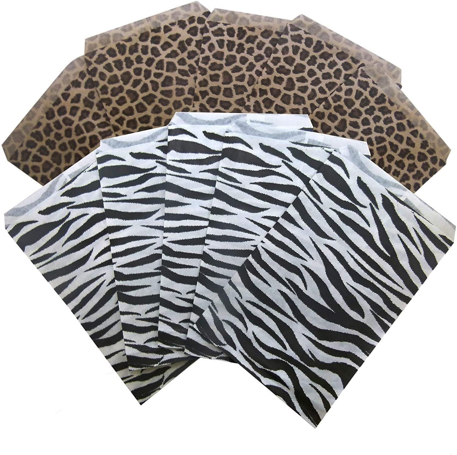 50 Qty Cheetah Leopard/Zebra Flat Patterned Gift Bags
