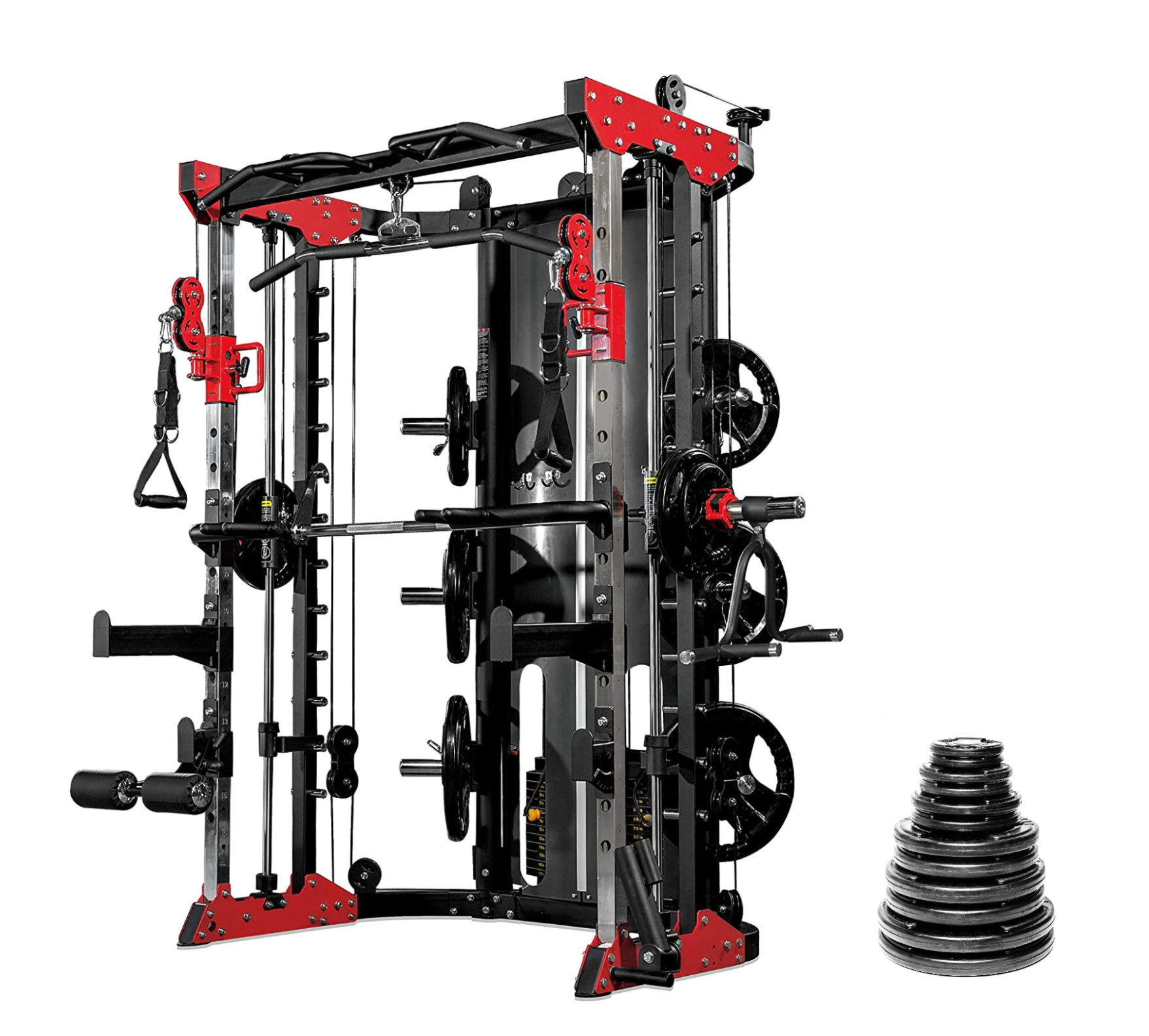 Anself Multi-Functional Home Gym Fitness Machine with Weight Plates  Training Equipment Exercise Workout Strength Machine 59 x 39 x 80 Inches (L  x W x