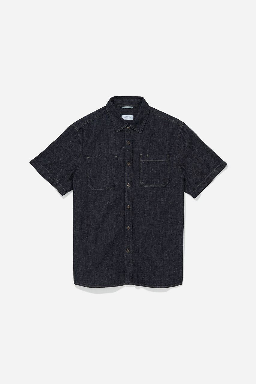 black denim short sleeve shirt