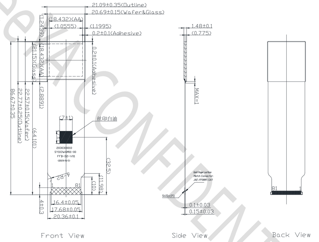 1.03" OLEDoS module diagram