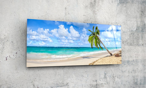 Tableau en verre - Plage, Sable et Palmier