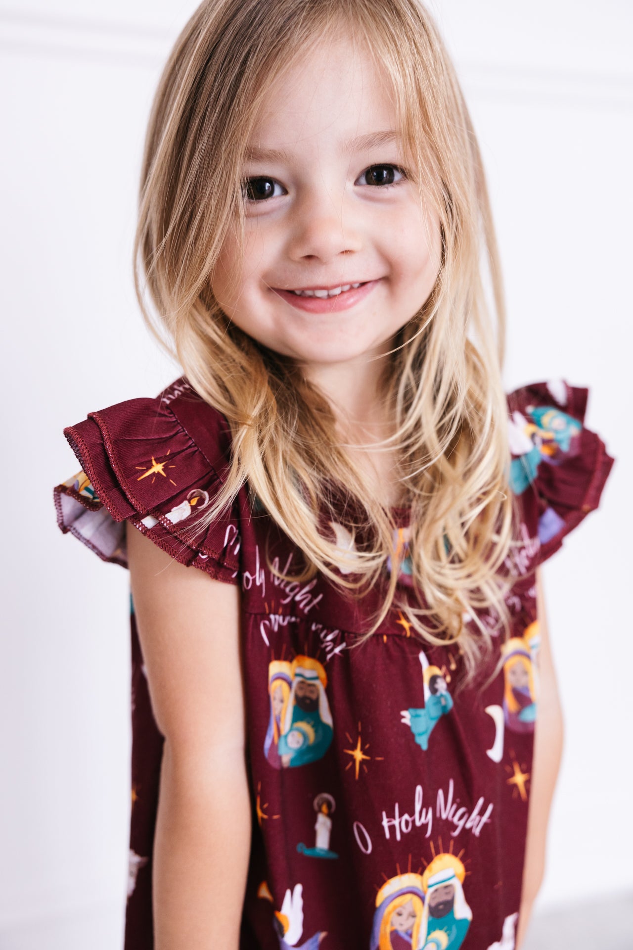 O Holy Night Burgundy Christmas PJ Girls Nightgown - Holy Pals product image