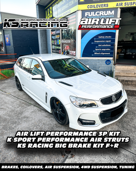 HOLDEN COMMODORE VF WAGON WITH KS RACING BIG BRAKE KIT AND AIRLIFT PERFORMANCE 3P AIR SUSPENSION