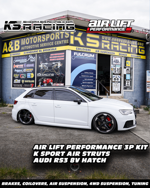 Audi RS3 Hatch on Airlift Performance 3P & KSPORT Air Strut