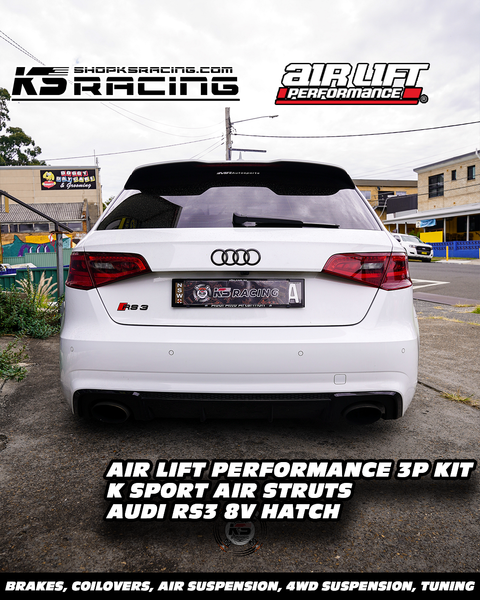 Audi RS3 Hatch on Airlift Performance 3P & KSPORT Air Strut