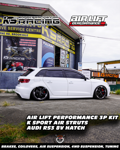 Audi RS3 Hatch on Airlift Performance 3P & KSPORT Air Strut
