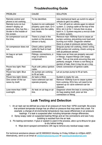 KS Racing x Airllen Air Suspension Management Unit  Troubleshooting 