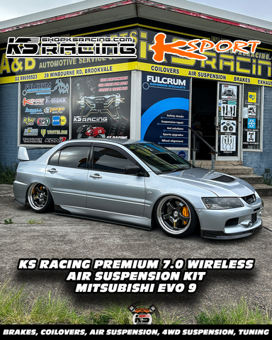 MITSUBISHI LANCER EVOLUTION EVO 9 Blending unbeatable performance with an unmistakable stance WITH KS RACING AIR SUSPESNION AND KSPORT AIR STRUTS WITH WORK MEISTERS